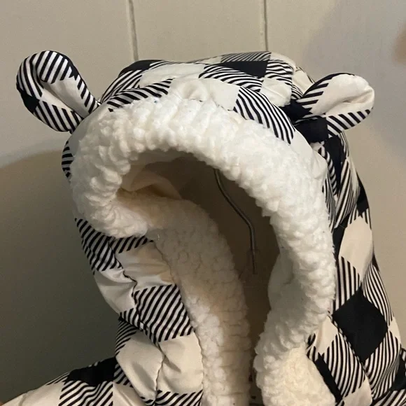 Wonder Nation black white checkered plaid hooded winter Baby 3-6 unisex bunting - Picture 4 of 6
